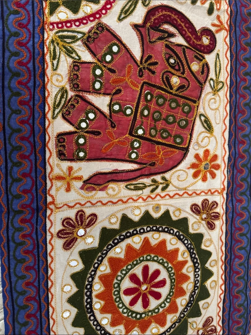 Embroidered Elephant Wall Hanging /runner/throw pillow covers RARE